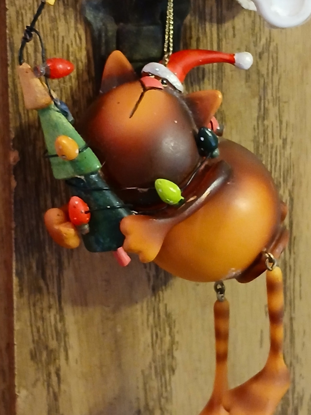 Festive Christmas Cat Ornament with Green Tree and Red Hat SUPER CUTE